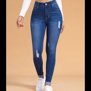 Shein High Waist Ripped Skinny Jeans